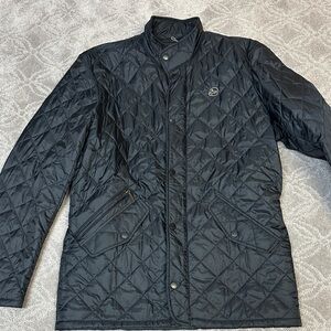 Barbour Women's Black Flyweight Chelsea Quilted Jacket w Maker's Mark Logo. M.